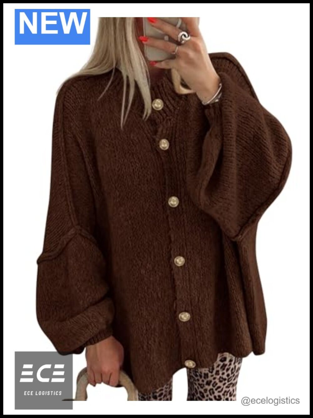 Oversized Open Front Cardigan Button Down Lantern Sleeve Women's Fall Layering
